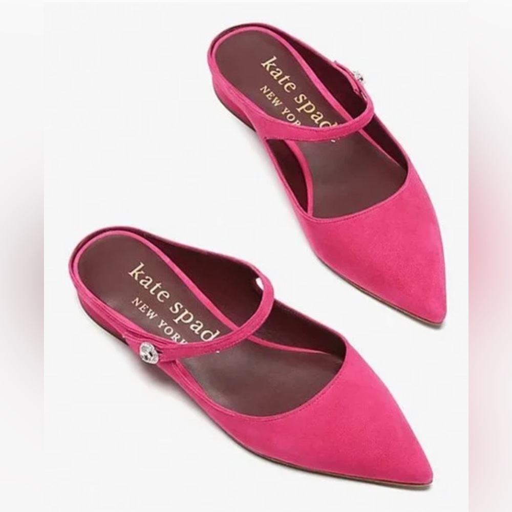 Kate Spade pink suede flats , mule slip ons size 9